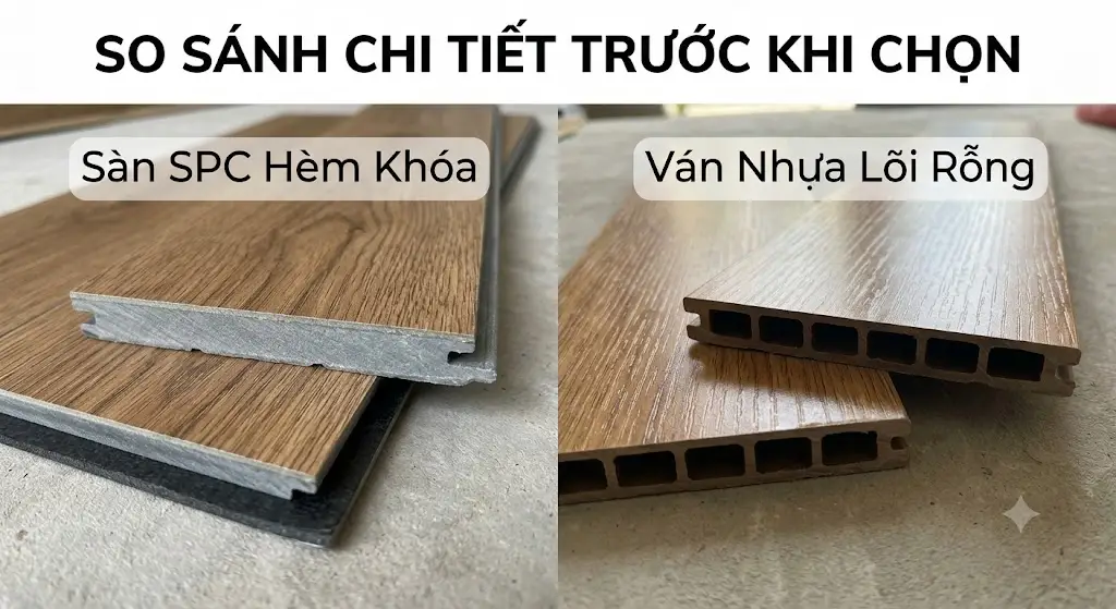 Sàn SPC Hèm Khóa Hay Ván Nhựa Lõi Rỗng? So Sánh Chi Tiết Trước Khi Chọn